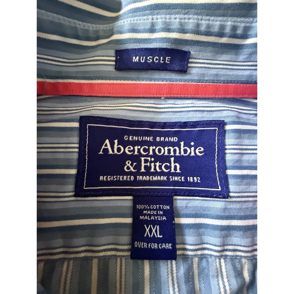 Abercrombie & Fitch Long Sleeve Button Up Shirt Blue Striped Y2K Logo XXL JBHS - Picture 9 of 9